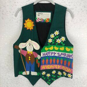 Vintage Handmade "Happy Spring … Hippity Hop" Colorful 3D Buttonless Vest Size M